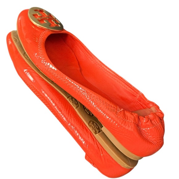 Tory Burch Reva Orange Chic Casual Minnie Ballet Flats with Gold Logo Medallion - Picture 6 of 17